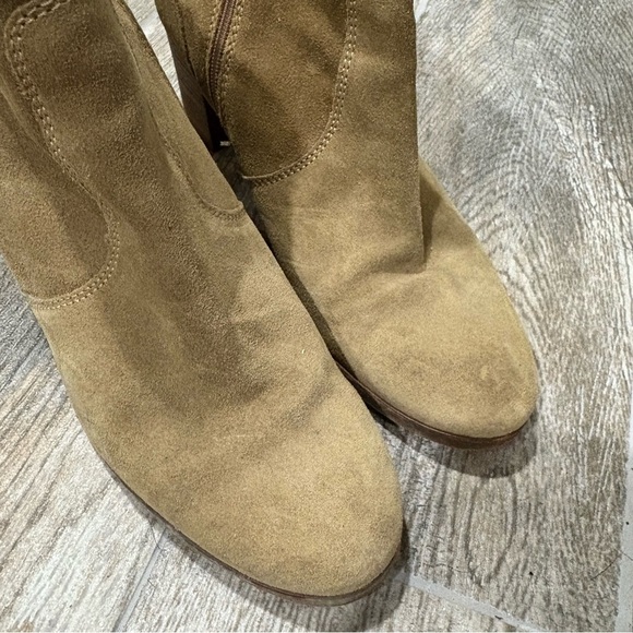 J. Crew Aggie Tan Nubuck Suede Leather Block Heel Ankle Boots Booties Sz 8.5 - Picture 6 of 10